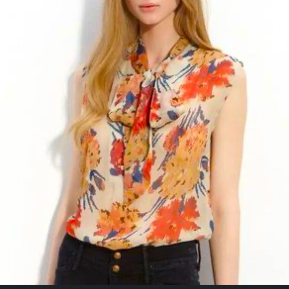 Silk Winter Kate Silk Sleeveless Tie Neck Floral Blouse Size S Semi Sheer